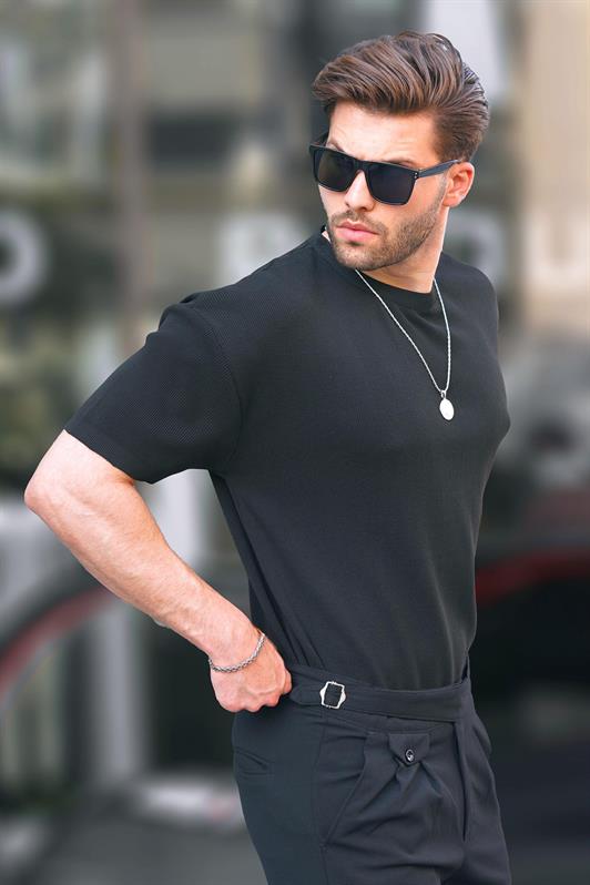 MDX Black Bicycle Collar Short Sleeve Knit Men's T-shirt 6899 - Biella