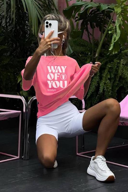 MDX Pink Printed Oversized T-shirt with Bicycle Collar MG1999 - Orizaba