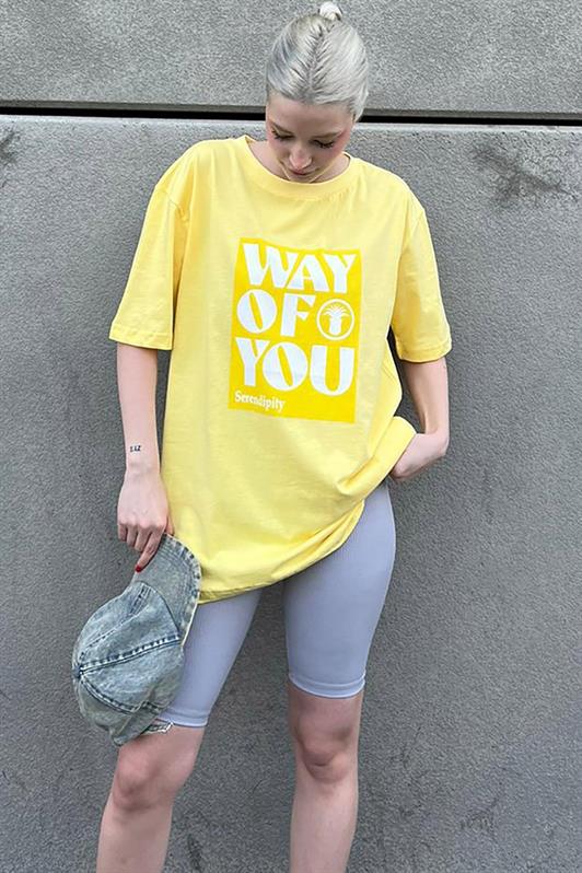 MDX Yellow Printed Oversized T-shirt with Bicycle Collar MG1999 - Medicine Hat