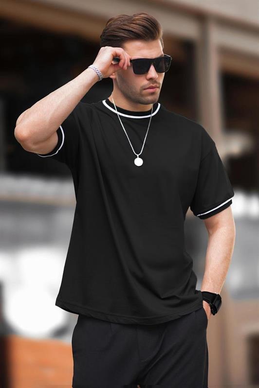 MDX Black Bicycle Collar Sleeve Neck Striped Overfit T-shirt 7024 - Brandon