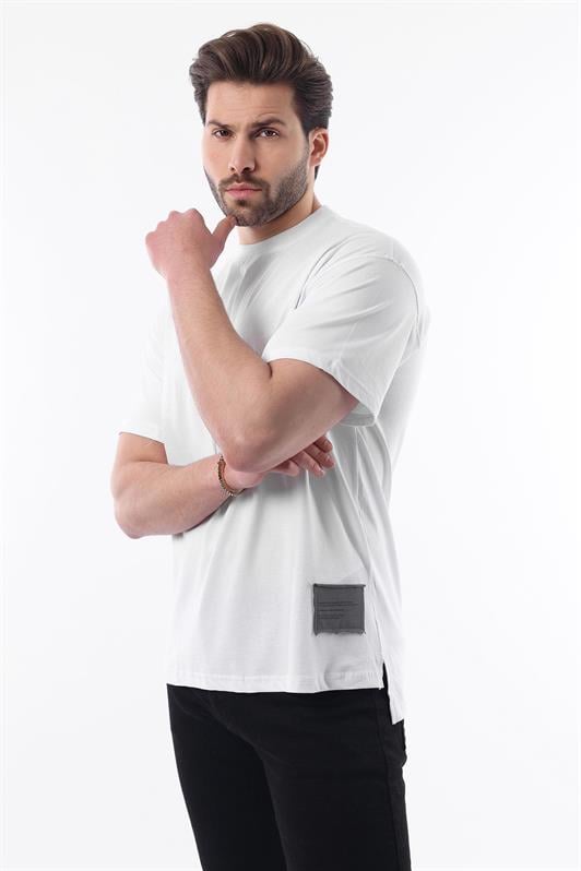 MDX White Bicycle Collar Cotton Detailed Oversized T-shirt 7019 - Fermo