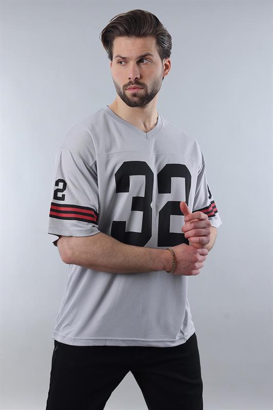 MDX Printed Gray V-Neck Men's T-Shirt E5838 - Ostend