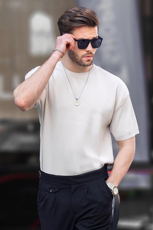 MDX Beige Bicycle Collar Short Sleeve Knit Men's T-shirt 6899 - Cerignola