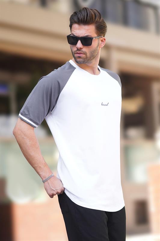 MDX White Bicycle Collar Embroidery Detailed Short Sleeve Men's T-Shirt 7013 - Corato