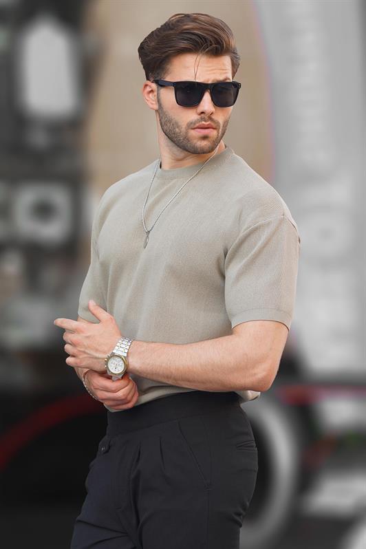 MDX Stone Color Bicycle Collar Short Sleeve Knit Men's T-shirt 6899 - Pembroke Pines
