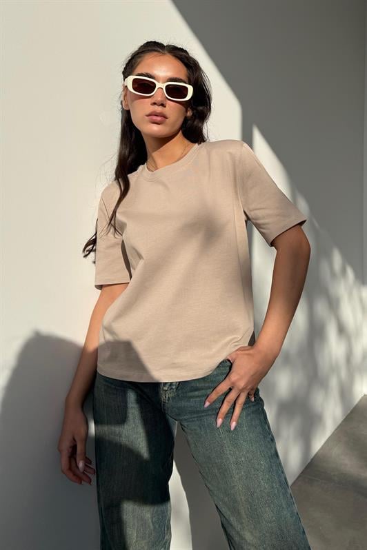 MDX Camel 100% Cotton Padded Oversized Women's T-shirt Mg2442 - Novi