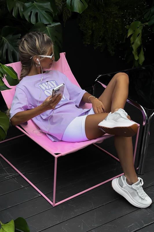 MDX Purple Printed Oversized T-shirt with Bicycle Collar MG1999 - Radebeul