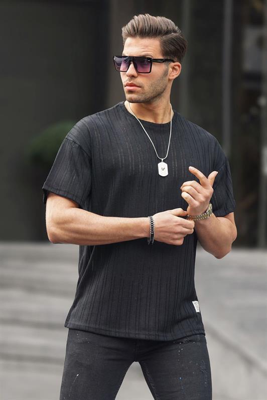 MDX Black Oversized Men's T-shirt with Bicycle Collar 6179 - Coimbra