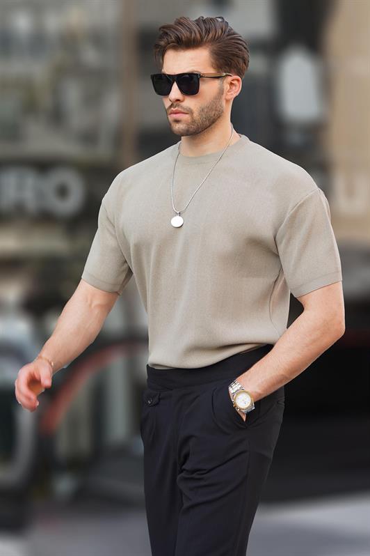 MDX Stone Color Bicycle Collar Short Sleeve Knit Men's T-shirt 6899 - Pembroke Pines