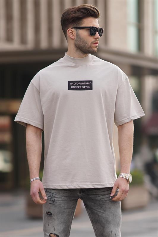 MDX Stone Color False Plain Oversize Men's T-shirt with Stand-up Collar 7005 - Gilbert