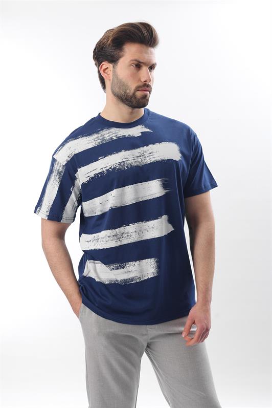 MDX Navy Printed Regular Fit Men's T-shirt E7107 - Cagliari