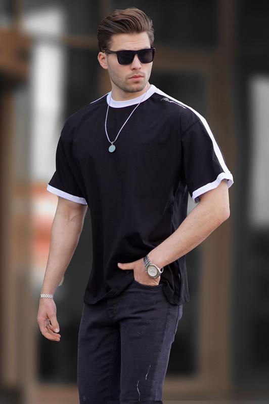MDX Men's Black Oversize T-shirt with Stripe Detail 7023 - Hameln