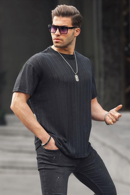 MDX Black Oversized Men's T-shirt with Bicycle Collar 6179 - Coimbra