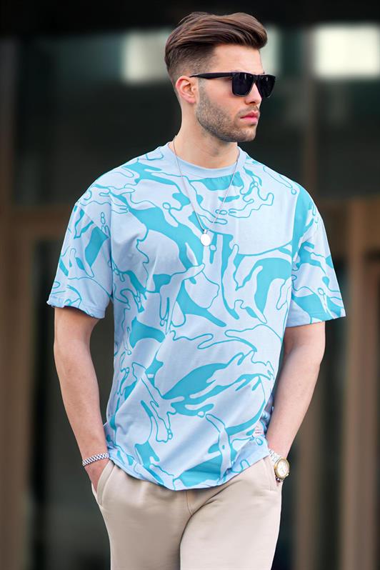 تي شيرت MDX Baby Blue منقوش كبير الحجم للرجال 6197 - Kaufbeuren