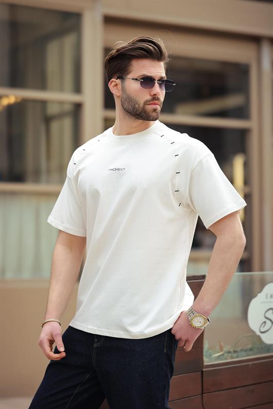 MDX Ecru Printed Embroidered Detail Men's T-shirt E7108 - Nordhausen