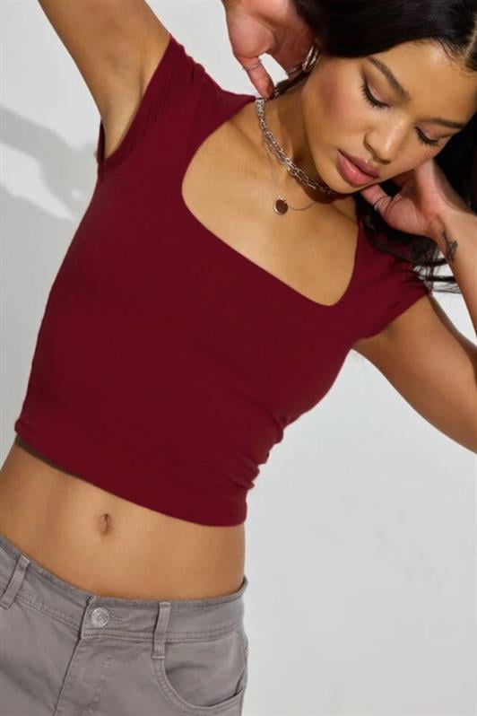 MDX Burgundy Square Neck Women's T-shirt MG2294 - Savona