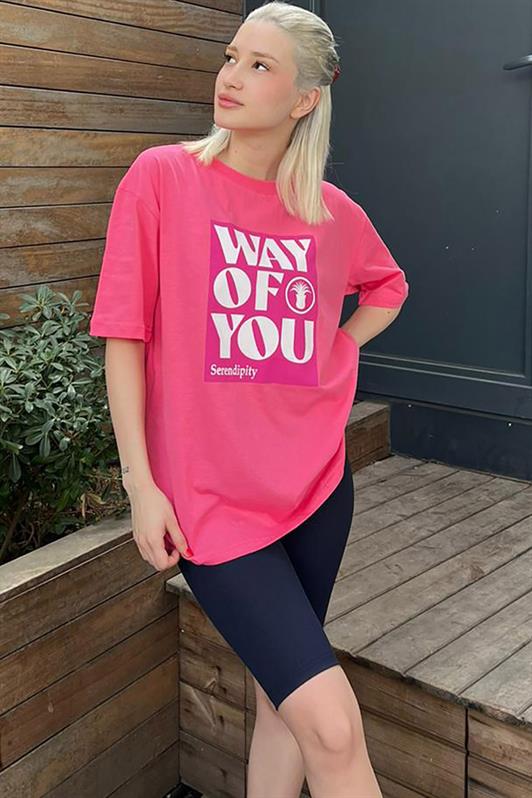 MDX Pink Printed Oversized T-shirt with Bicycle Collar MG1999 - Orizaba