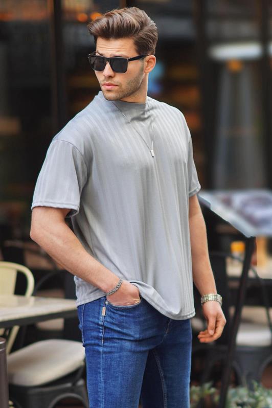 MDX Painted Gray Male Striped Oversized T-Shirt 6198 - Montélimar