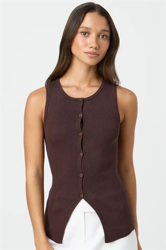 MDX Brown Zero Sleeve Buttoned Knit T-shirt MG2102 - Gilbert