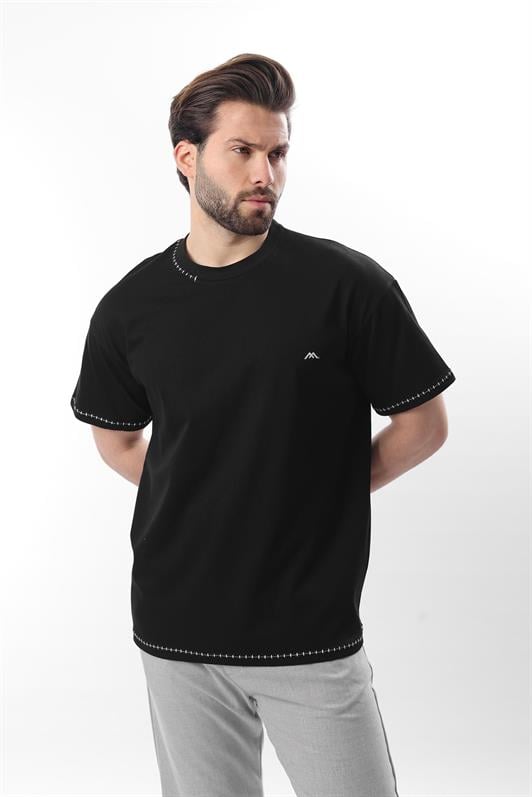 MDX Black Embroidered Detail Men's T-shirt E7112 - Central Islip