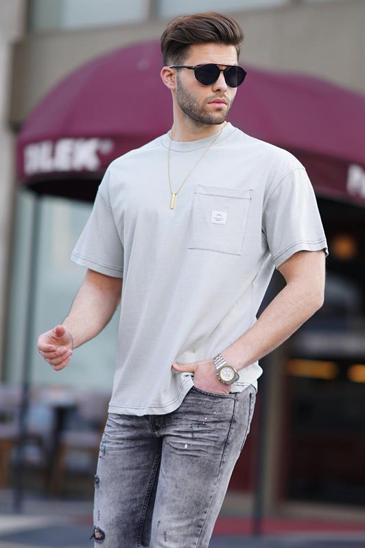 MDX Painted Gray Oversized Pocket Detailed Men's T-Shirt 7001 - Brant