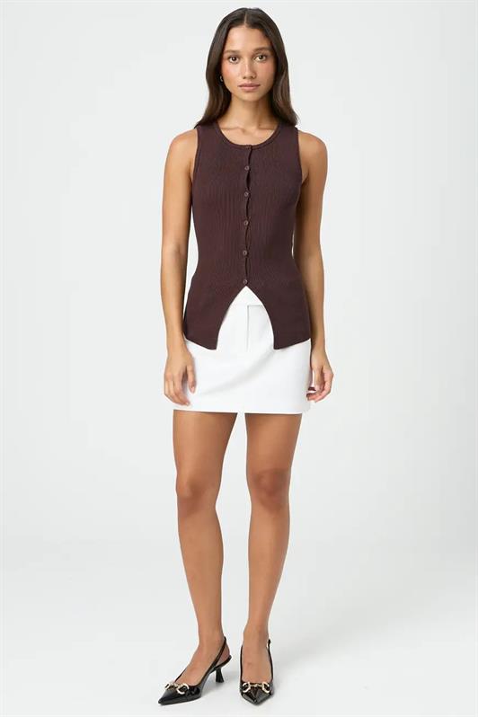 MDX Brown Zero Sleeve Buttoned Knit T-shirt MG2102 - Gilbert
