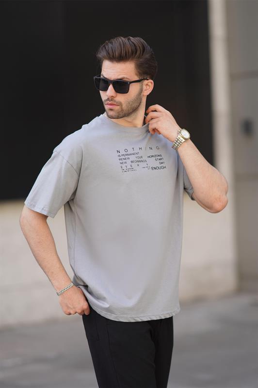 MDX Painted Gray Overfit Bicycle Collar Back Printed Short Sleeve Men's T-Shirt 7037 - Orsha
