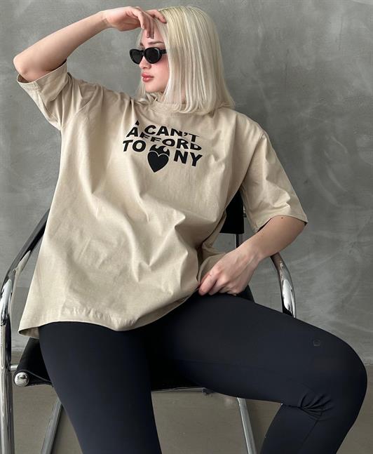 MDX Beige Printed Bicycle Collar Women's T-Shirt MG1653 - Palm Desert