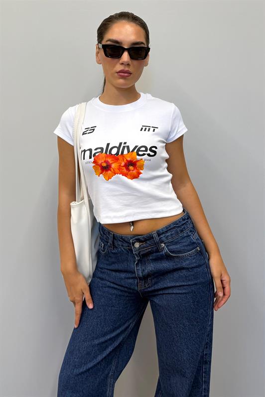 MDX Beyaz Baskılı Kadın Tişört Mg2490 - Davie