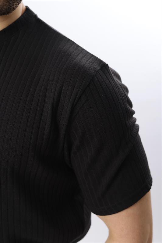 MDX Black Crew Neck Men's T-shirt with Line Design E7122 - Laatzen