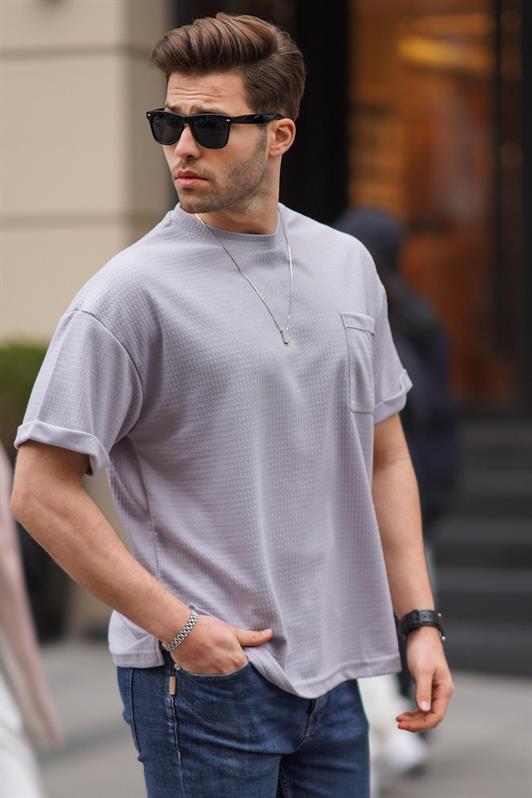 MDX Painted Gray Men's Pocket Detailed Oversized T-Shirt 6194 - Angoulême