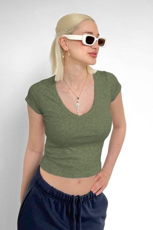 MDX Green V Neck Basic Women's T-Shirt Mg2450 - Trenton