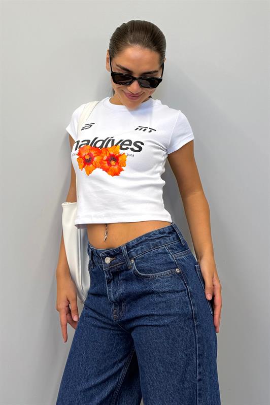 MDX Beyaz Baskılı Kadın Tişört Mg2490 - Davie