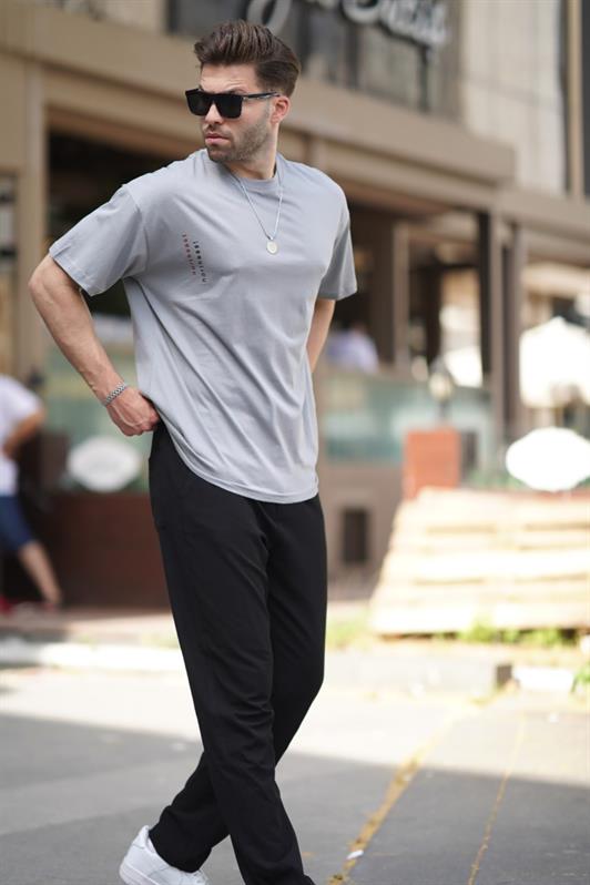 MDX Painted Gray Bicycle Collar Printed Short Sleeve Overfit T-shirt 7036 - Acaxochitlán