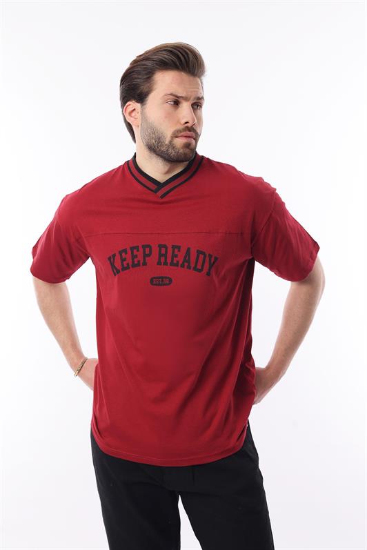 MDX Burgundy V-Neck Printed Short Sleeve Oversized T-Shirt 7039 - Bobigny