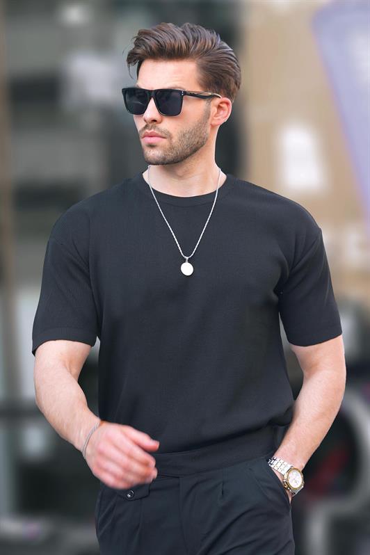 MDX Black Bicycle Collar Short Sleeve Knit Men's T-shirt 6899 - Biella