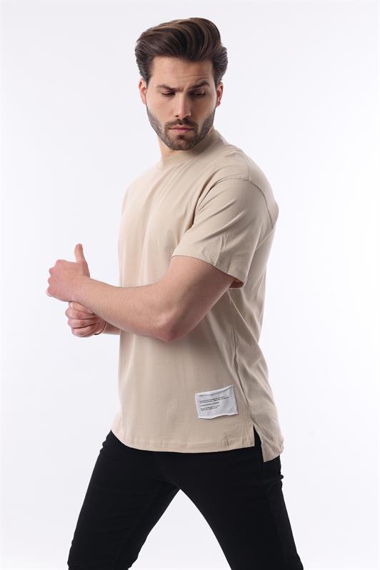 MDX Beige Bicycle Collar Cotton Arm Detailed Overfit T-shirt 7019 - Brühl