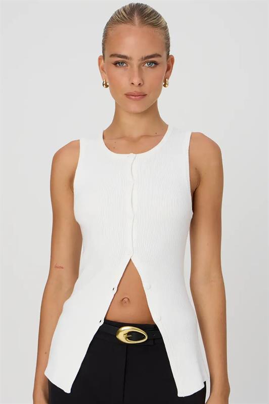 MDX White Zero Sleeve Buttoned Knit T-shirt MG2102 - Nîmes