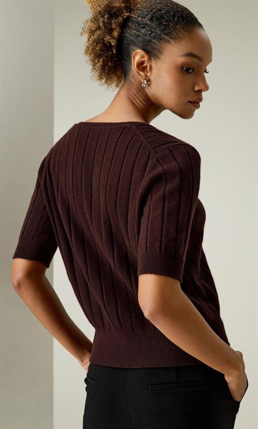 MDX Brown V-Neck Knitted Women's Sweater T-Shirt Mg2369 - Bergisch Gladbach