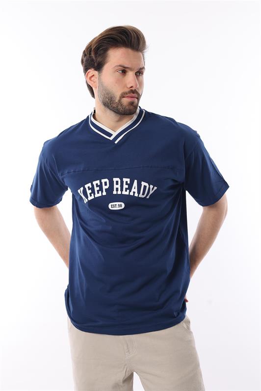 MDX Navy Blue V-Neck Printed Short Sleeve Oversized T-Shirt 7039 - Del Rio