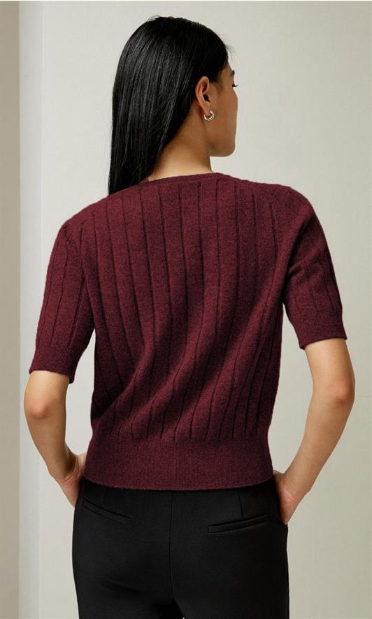 MDX Burgundy V-Neck Knitted Women's Sweater T-Shirt Mg2369 - Seraing