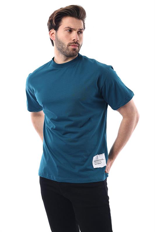 MDX Petrol Blue Bicycle Collar Cotton Patch Detailed Oversized T-shirt 7019 - Duncanville