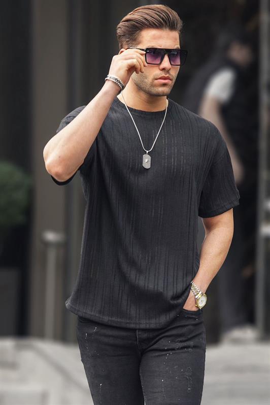 MDX Black Oversized Men's T-shirt with Bicycle Collar 6179 - Coimbra