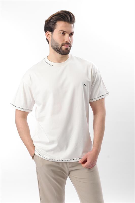 MDX Ecru Embroidered Detail Men's T-shirt E7112 - Cascais