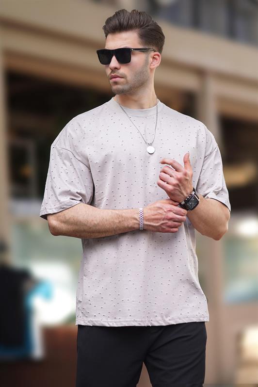 MDX Beige Oversize Distressed Cotton T-shirt 7032 - Navapolatsk