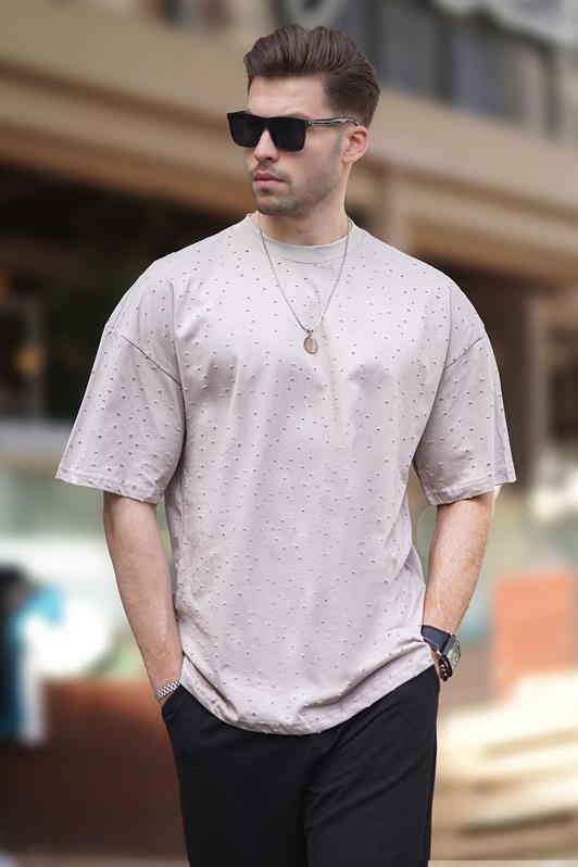 MDX Beige Oversize Distressed Cotton T-shirt 7032 - Navapolatsk