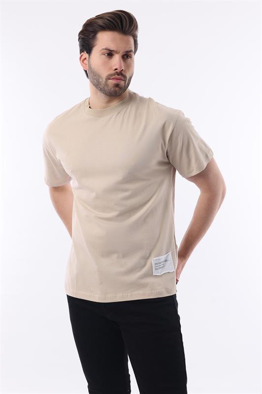 MDX Beige Bicycle Collar Cotton Arm Detailed Overfit T-shirt 7019 - Brühl