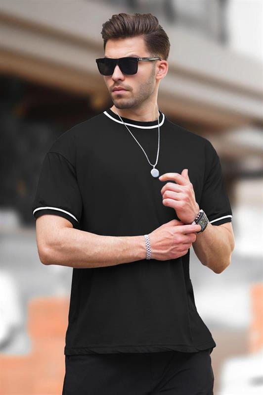 MDX Black Bicycle Collar Sleeve Neck Striped Overfit T-shirt 7024 - Brandon