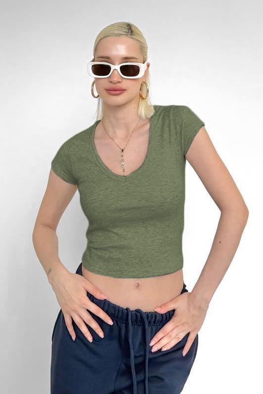 MDX Green V Neck Basic Women's T-Shirt Mg2450 - Trenton
