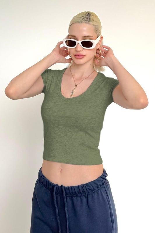 MDX Green V Neck Basic Women's T-Shirt Mg2450 - Trenton